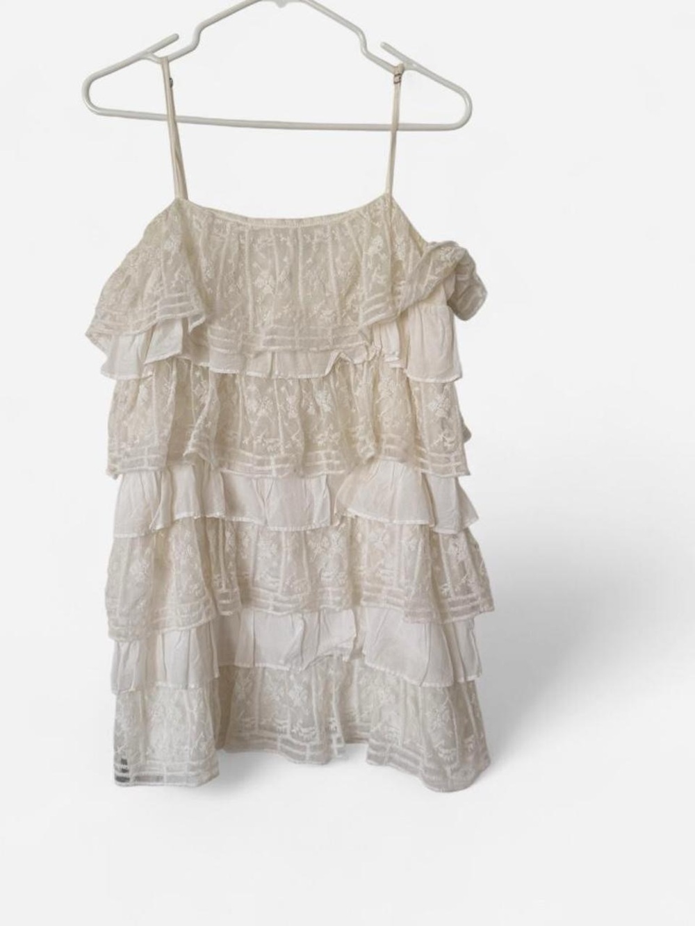 Zara White Tiered Lace Ruffle Dress Top